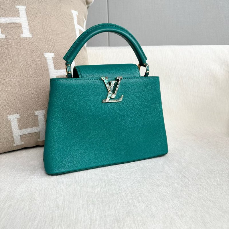 LV CapucinesBB手提斜背包 綠色 金扣 牛皮 26.5*17*9 99新配件肩帶 購證 塵袋-3