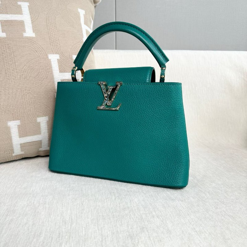 LV CapucinesBB手提斜背包 綠色 金扣 牛皮 26.5*17*9 99新配件肩帶 購證 塵袋-4