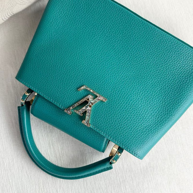 LV CapucinesBB手提斜背包 綠色 金扣 牛皮 26.5*17*9 99新配件肩帶 購證 塵袋-8