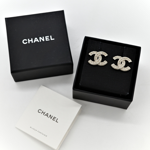 Chanel香奈兒 CC Logo鑽石 耳釘 耳環