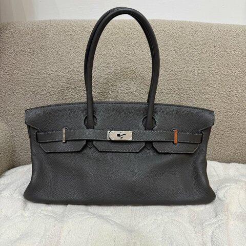 中古 Hermes 愛馬仕 Shoulder Birkin 42 Gris Graphite 石墨灰 銀色五金 印記 Stamp Square M 肩背包