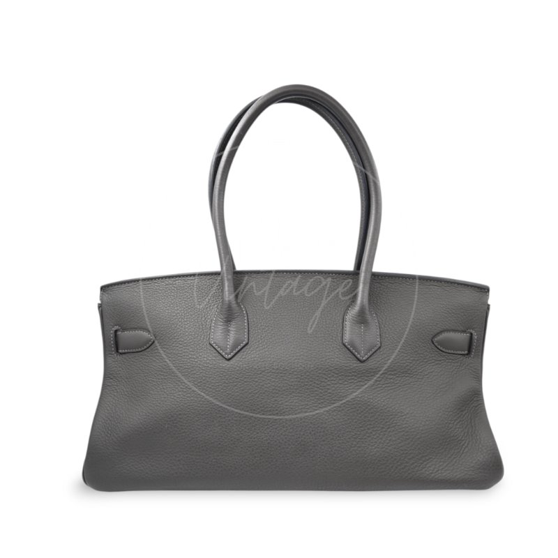 中古 Hermes 愛馬仕 Shoulder Birkin 42 Gris Graphite 石墨灰 銀色五金 印記 Stamp Square M 肩背包-2