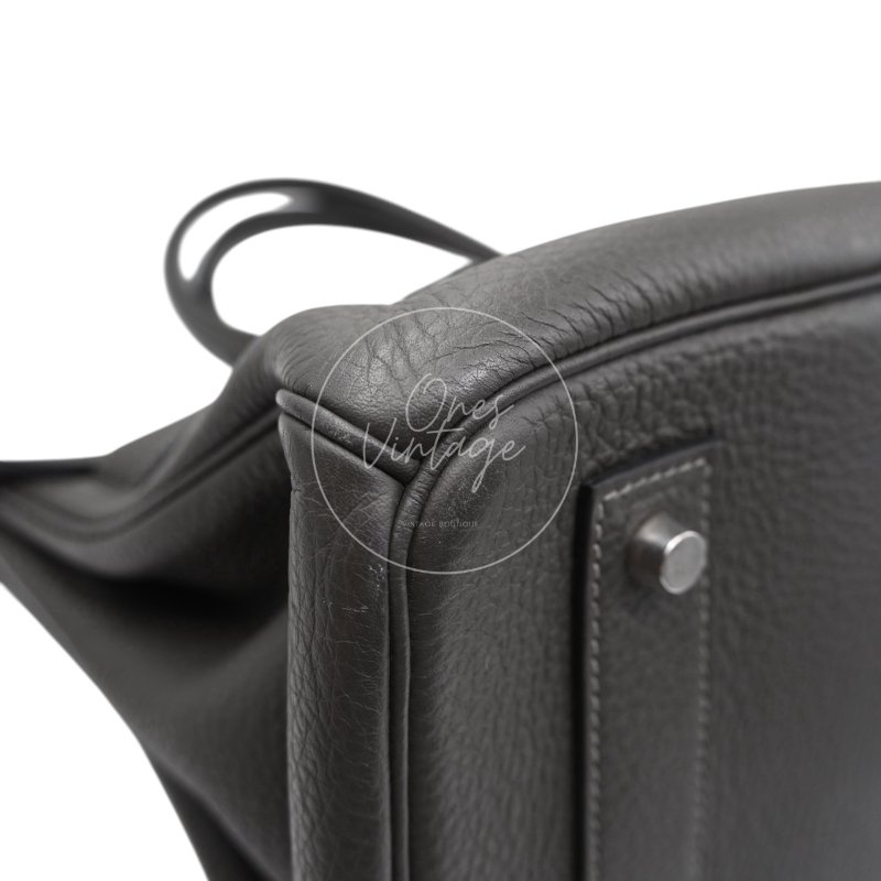 中古 Hermes 愛馬仕 Shoulder Birkin 42 Gris Graphite 石墨灰 銀色五金 印記 Stamp Square M 肩背包-9