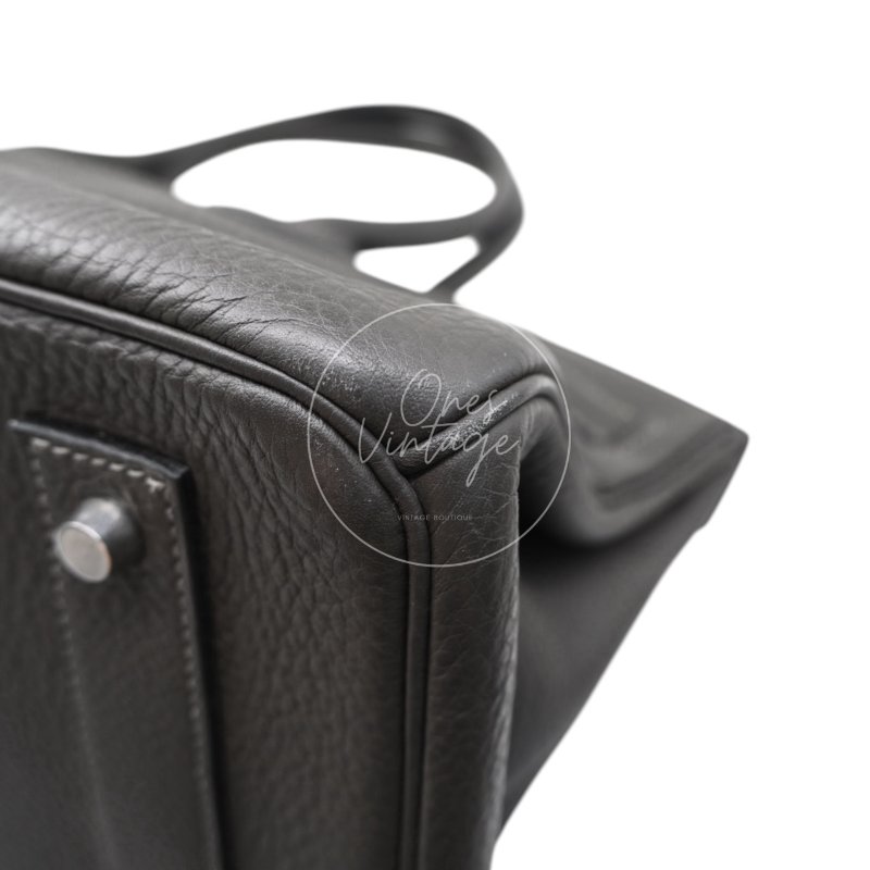 中古 Hermes 愛馬仕 Shoulder Birkin 42 Gris Graphite 石墨灰 銀色五金 印記 Stamp Square M 肩背包-12