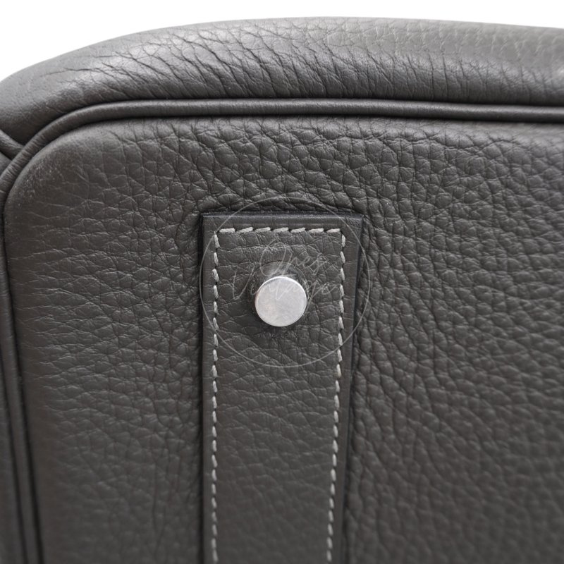 中古 Hermes 愛馬仕 Shoulder Birkin 42 Gris Graphite 石墨灰 銀色五金 印記 Stamp Square M 肩背包-13