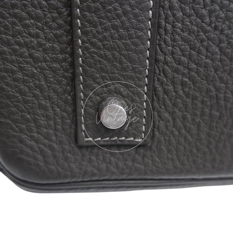 中古 Hermes 愛馬仕 Shoulder Birkin 42 Gris Graphite 石墨灰 銀色五金 印記 Stamp Square M 肩背包-14