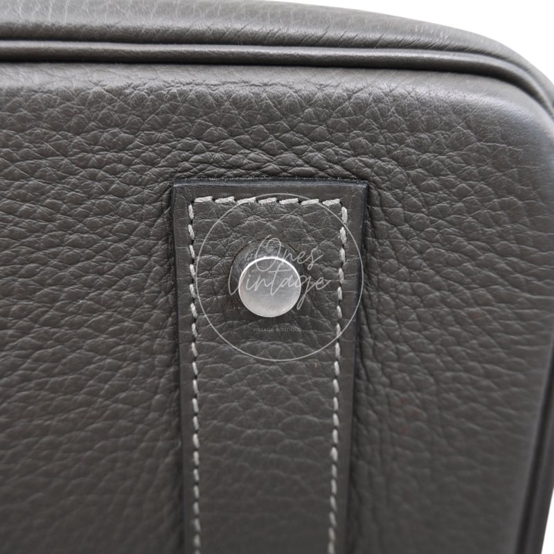 中古 Hermes 愛馬仕 Shoulder Birkin 42 Gris Graphite 石墨灰 銀色五金 印記 Stamp Square M 肩背包-15