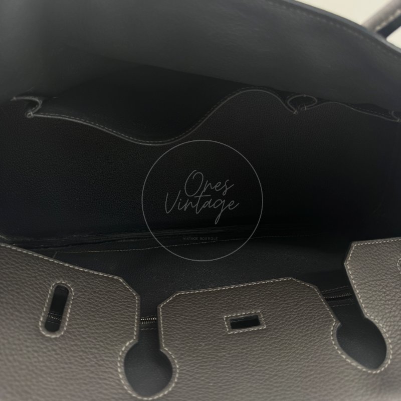 中古 Hermes 愛馬仕 Shoulder Birkin 42 Gris Graphite 石墨灰 銀色五金 印記 Stamp Square M 肩背包-17