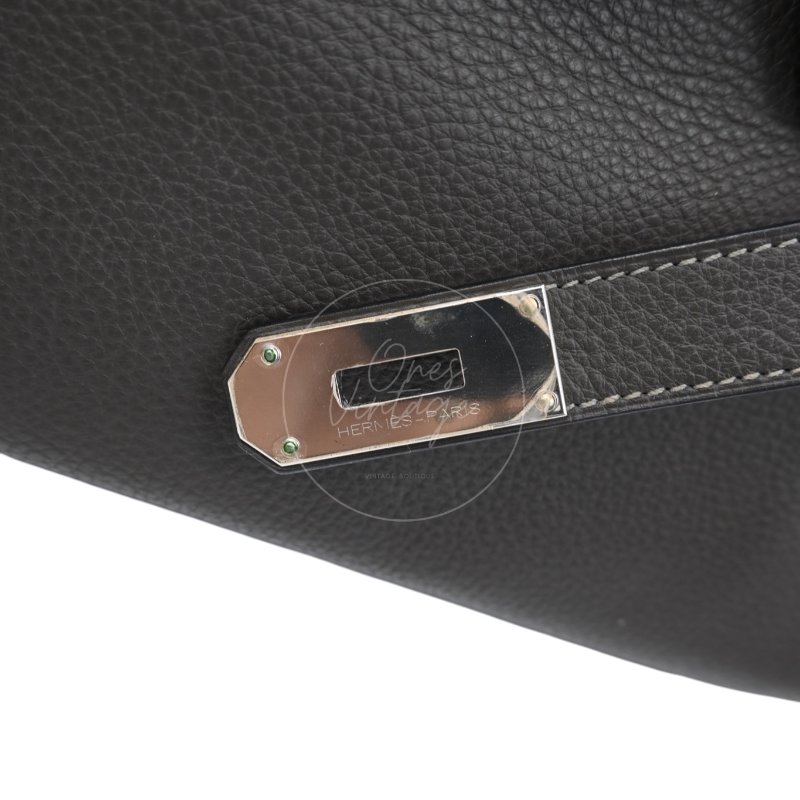 中古 Hermes 愛馬仕 Shoulder Birkin 42 Gris Graphite 石墨灰 銀色五金 印記 Stamp Square M 肩背包-22