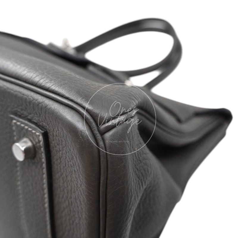 中古 Hermes 愛馬仕 Shoulder Birkin 42 Gris Graphite 石墨灰 銀色五金 印記 Stamp Square M 肩背包-34