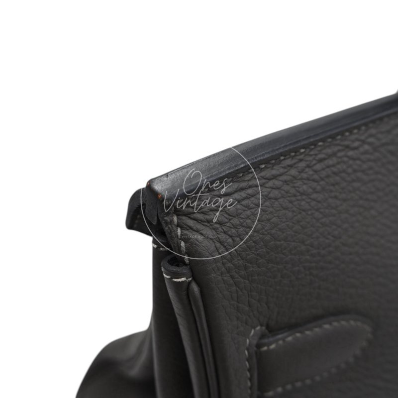 中古 Hermes 愛馬仕 Shoulder Birkin 42 Gris Graphite 石墨灰 銀色五金 印記 Stamp Square M 肩背包-38