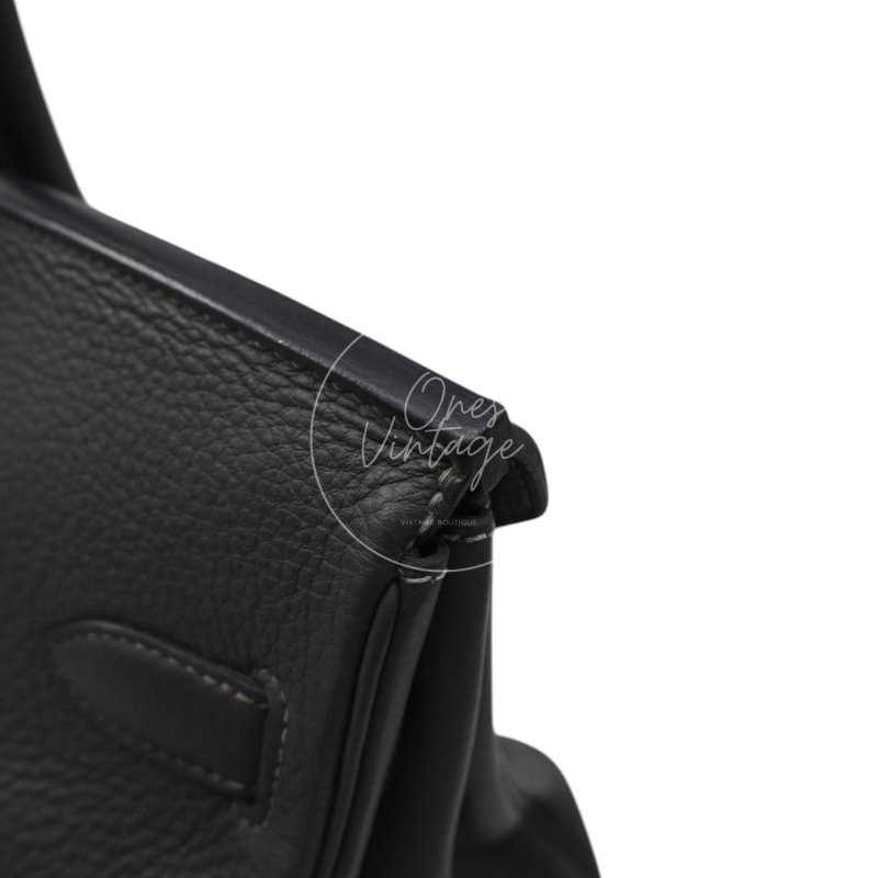 中古 Hermes 愛馬仕 Shoulder Birkin 42 Gris Graphite 石墨灰 銀色五金 印記 Stamp Square M 肩背包-39