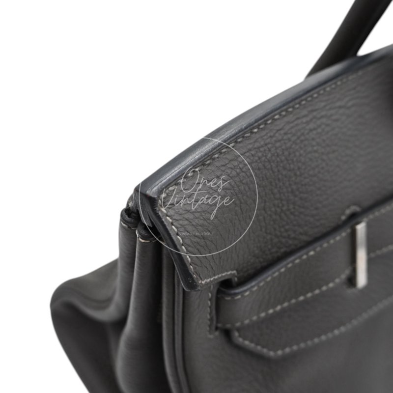 中古 Hermes 愛馬仕 Shoulder Birkin 42 Gris Graphite 石墨灰 銀色五金 印記 Stamp Square M 肩背包-40