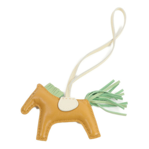 HERMES Milo皮革Rodeo PM掛飾Sesame/Criquet/Craie