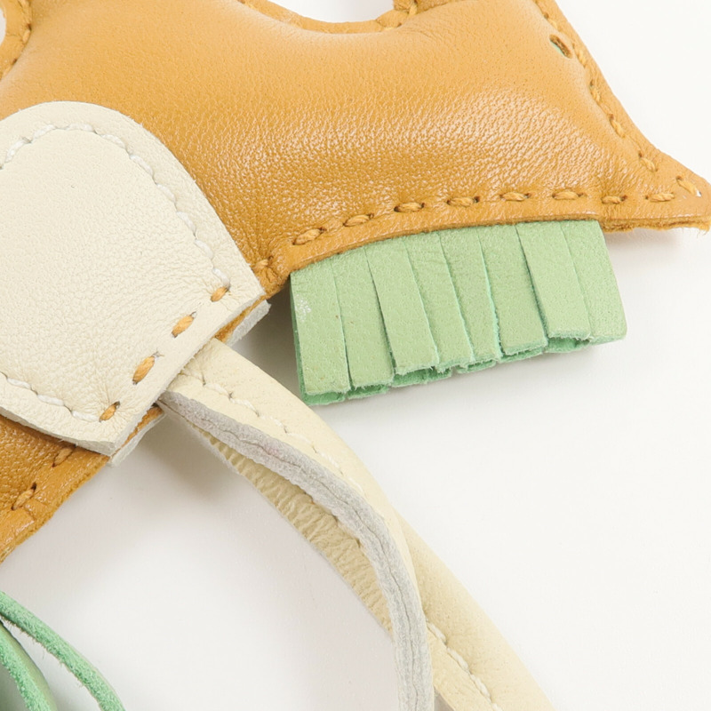 HERMES Milo皮革Rodeo PM掛飾Sesame/Criquet/Craie-3