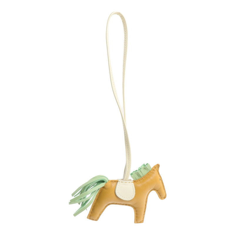 HERMES Milo皮革Rodeo PM掛飾Sesame/Criquet/Craie-5