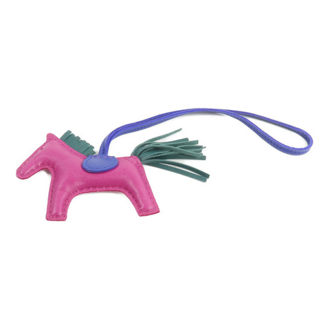 HERMES Milo皮革Rodeo PM掛飾Rose Purple/Bleu Electrique/Malachite