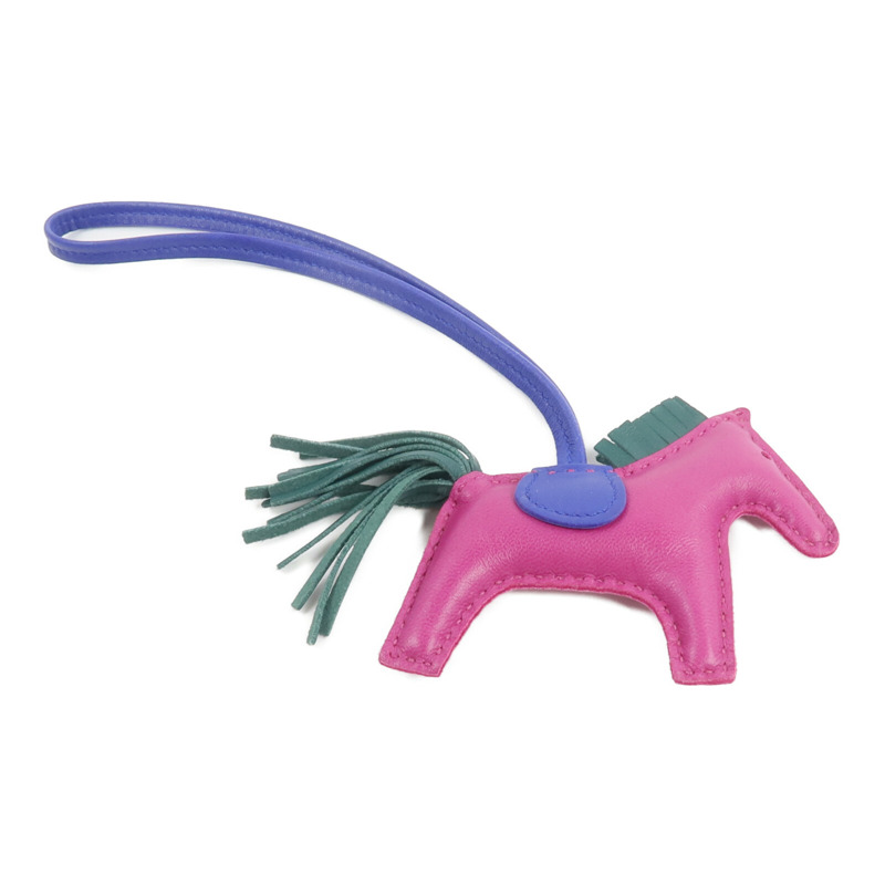 HERMES Milo皮革Rodeo PM掛飾Rose Purple/Bleu Electrique/Malachite-1