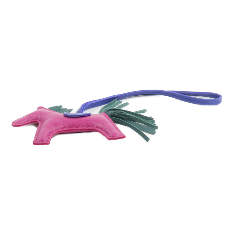 HERMES Milo皮革Rodeo PM掛飾Rose Purple/Bleu Electrique/Malachite-2