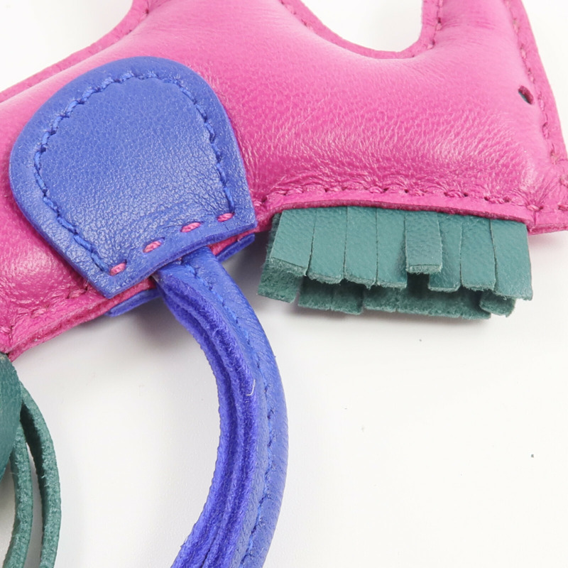 HERMES Milo皮革Rodeo PM掛飾Rose Purple/Bleu Electrique/Malachite-3