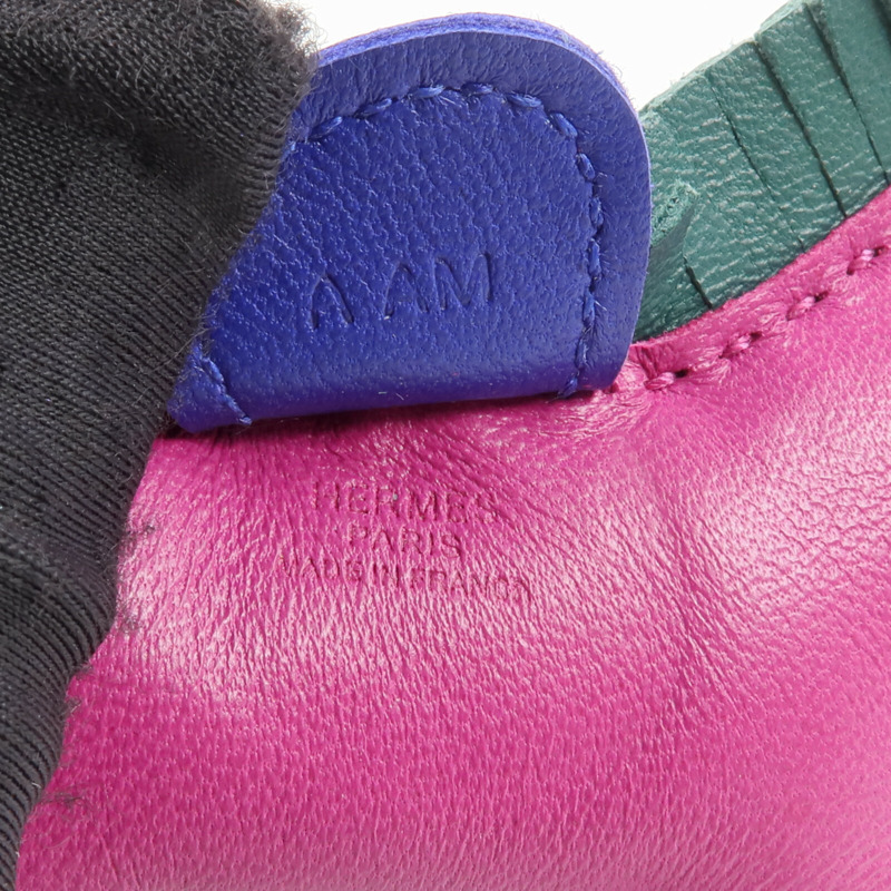HERMES Milo皮革Rodeo PM掛飾Rose Purple/Bleu Electrique/Malachite-4