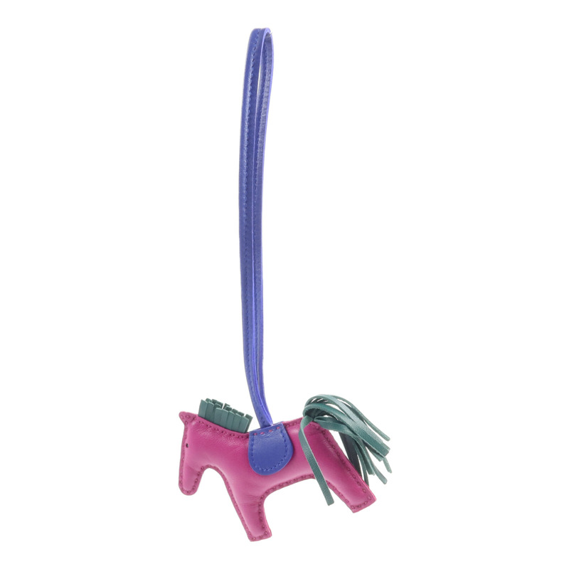 HERMES Milo皮革Rodeo PM掛飾Rose Purple/Bleu Electrique/Malachite-5