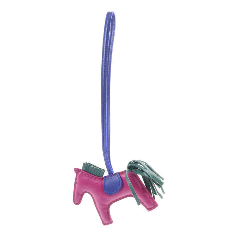 HERMES Milo皮革Rodeo PM掛飾Rose Purple/Bleu Electrique/Malachite-6
