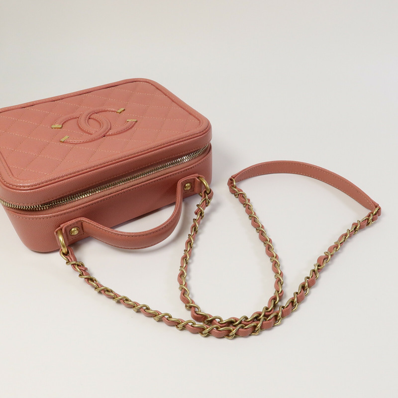 CHANEL 牛皮皮革Vanity Case鏈帶手挽肩背兩用袋-8