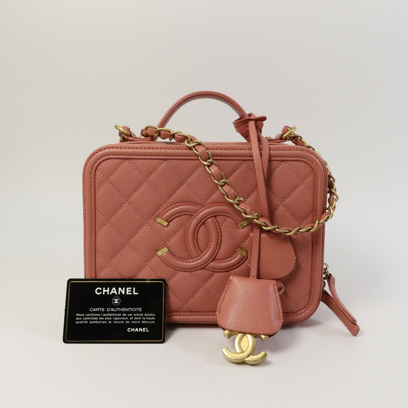CHANEL 牛皮皮革Vanity Case鏈帶手挽肩背兩用袋-10
