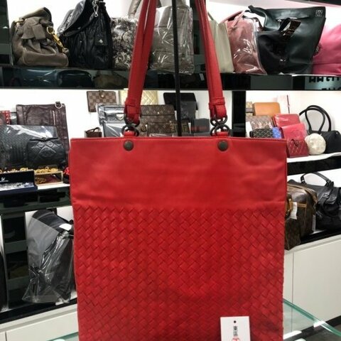 東區正精品㊣ BV BOTTEGA VENETA 紅色編織方形手提包 RZ0541