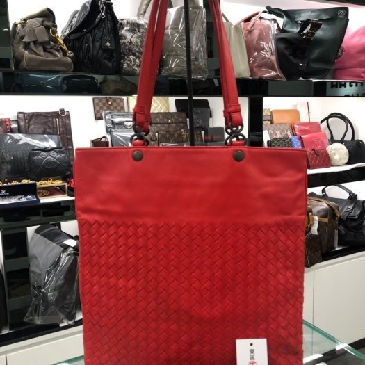 東區正精品㊣ BV BOTTEGA VENETA 紅色編織方形手提包 RZ0541-0