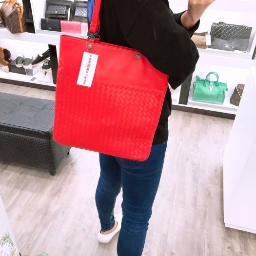 東區正精品㊣ BV BOTTEGA VENETA 紅色編織方形手提包 RZ0541-1
