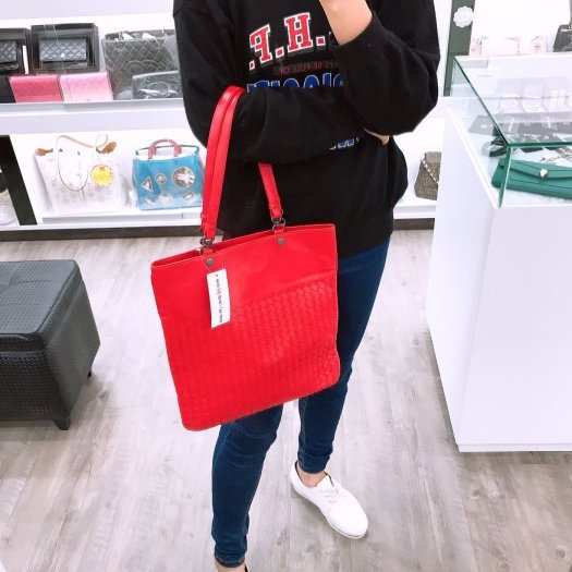 東區正精品㊣ BV BOTTEGA VENETA 紅色編織方形手提包 RZ0541-2
