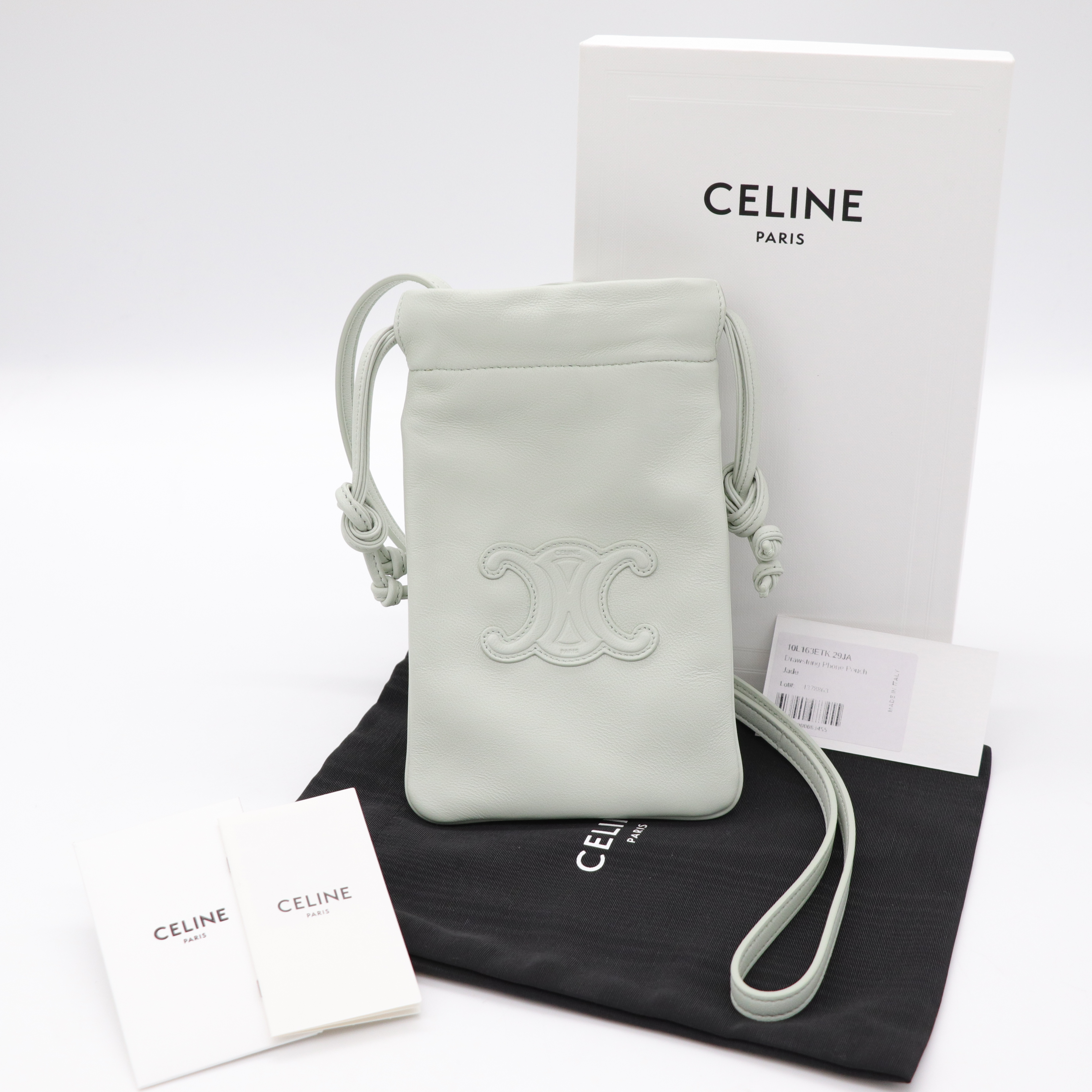 CELINE青綠色抽繩手機袋 Cuir Triomphe 斜背包 小包-0
