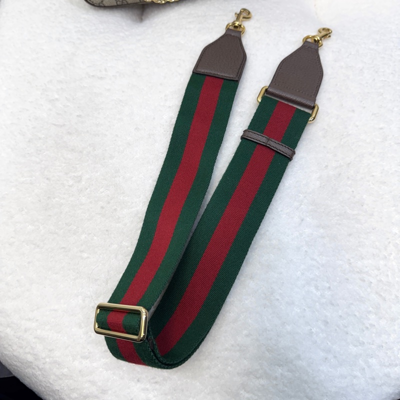 古馳GUCCI棕色拼牛皮Ophidia小號紅綠織帶2用斜背鏈帶包7351-17