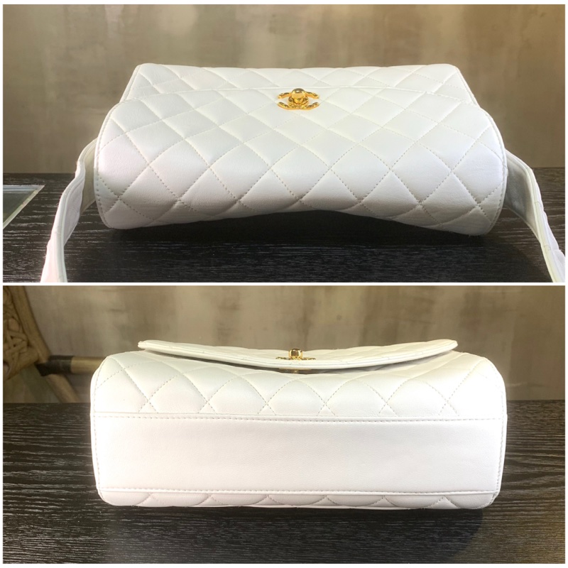 香奈兒24k金CC扣白色單肩/斜孭袋 Chanel Vintage Lambskin Gold Diamond Quilted With 24k Gold-Plate CC Turn Lock Shoulder Bag With Single Strap In White-2