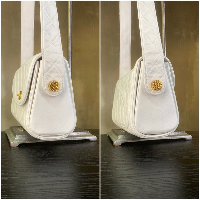 香奈兒24k金CC扣白色單肩/斜孭袋 Chanel Vintage Lambskin Gold Diamond Quilted With 24k Gold-Plate CC Turn Lock Shoulder Bag With Single Strap In White-3