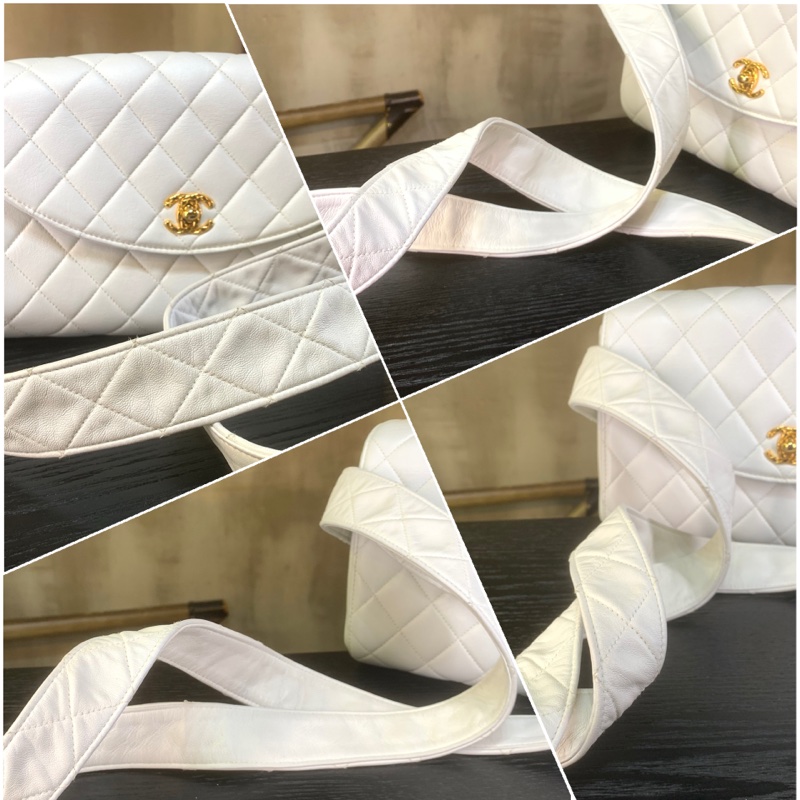 香奈兒24k金CC扣白色單肩/斜孭袋 Chanel Vintage Lambskin Gold Diamond Quilted With 24k Gold-Plate CC Turn Lock Shoulder Bag With Single Strap In White-4