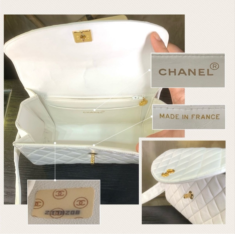 香奈兒24k金CC扣白色單肩/斜孭袋 Chanel Vintage Lambskin Gold Diamond Quilted With 24k Gold-Plate CC Turn Lock Shoulder Bag With Single Strap In White-6