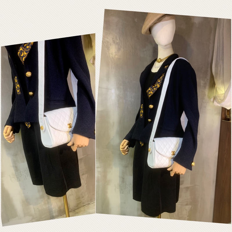 香奈兒24k金CC扣白色單肩/斜孭袋 Chanel Vintage Lambskin Gold Diamond Quilted With 24k Gold-Plate CC Turn Lock Shoulder Bag With Single Strap In White-8