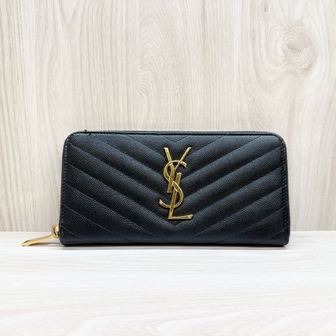YSL🖤黑金魚子醬皮長夾358094