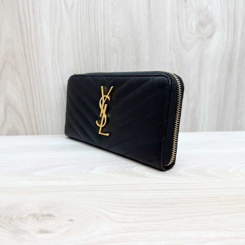 YSL🖤黑金魚子醬皮長夾358094-2