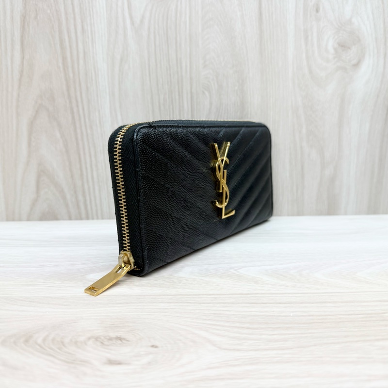 YSL🖤黑金魚子醬皮長夾358094-3