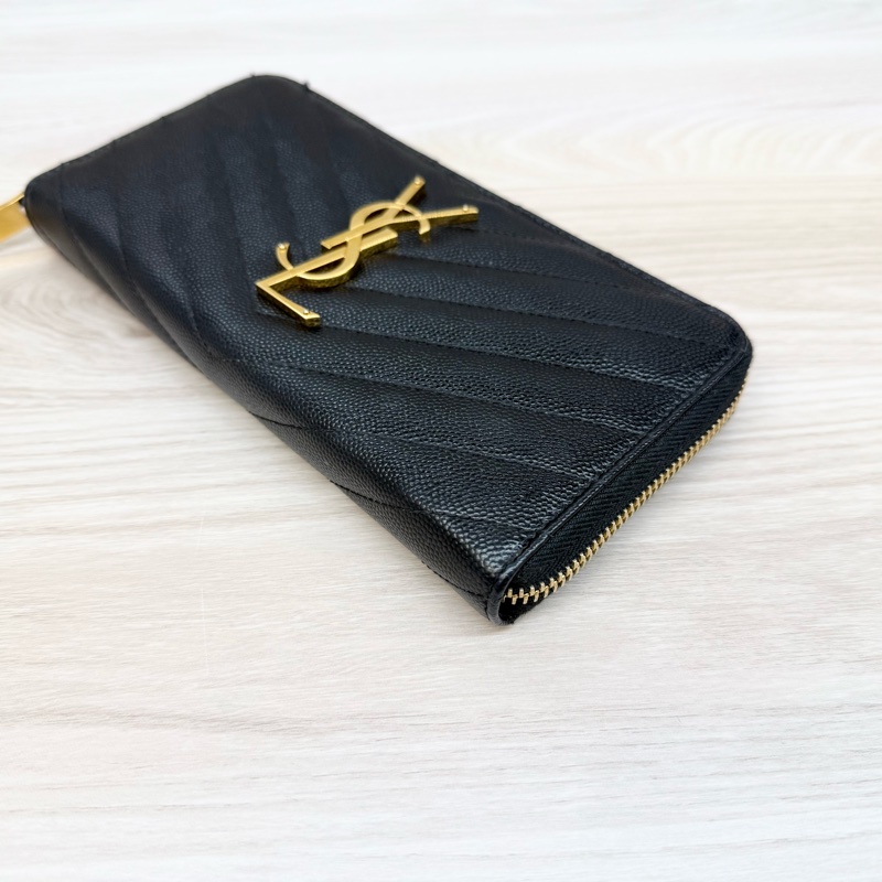 YSL🖤黑金魚子醬皮長夾358094-6