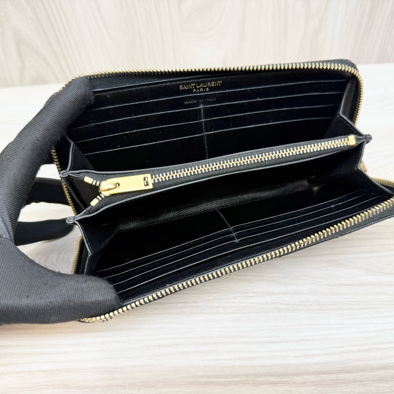 YSL🖤黑金魚子醬皮長夾358094-8