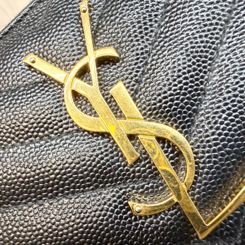 YSL🖤黑金魚子醬皮長夾358094-13