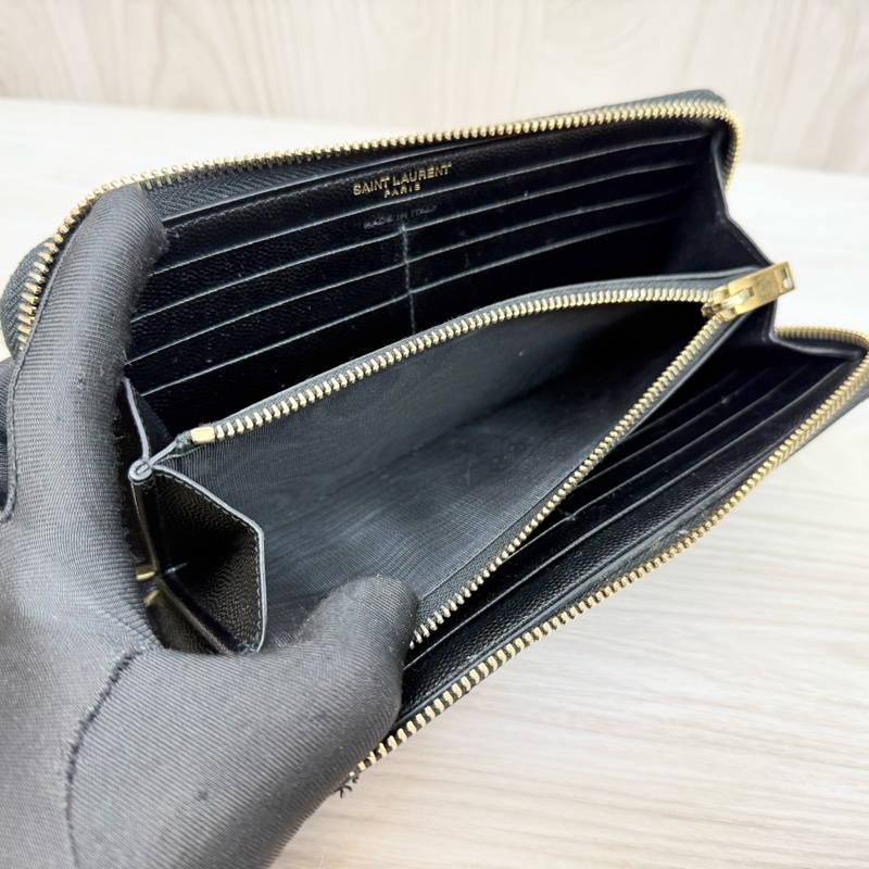 YSL🖤黑金魚子醬皮長夾358094-15