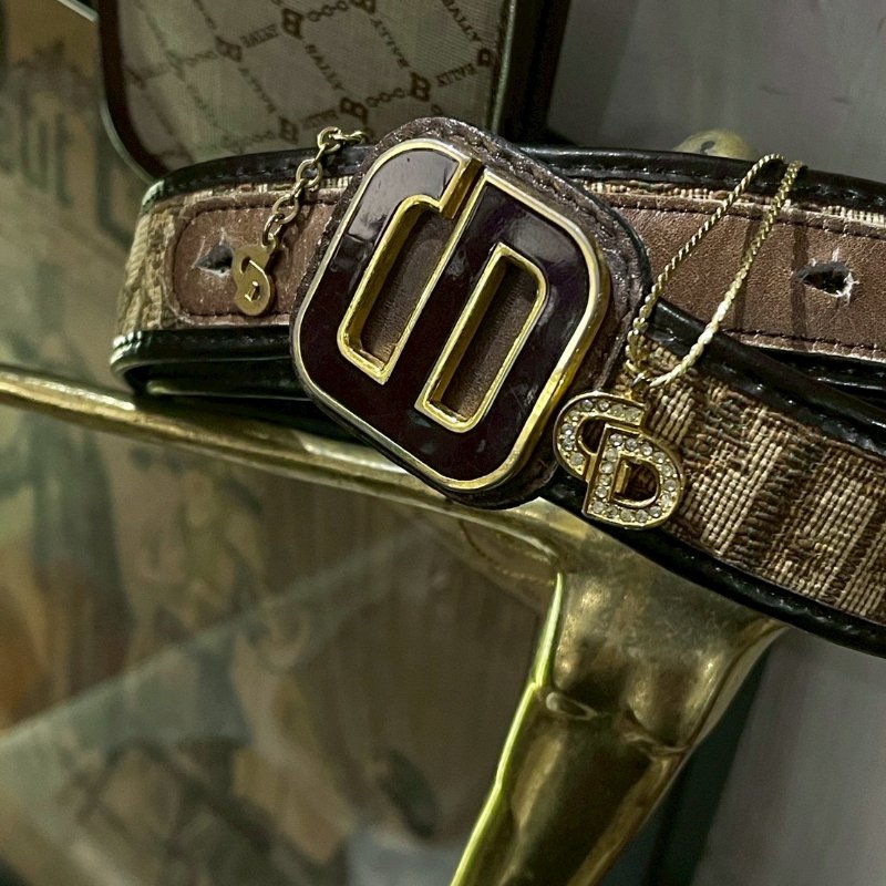 VINTAGE DIOR金色水鑽粗字品牌logo古董項鍊-3