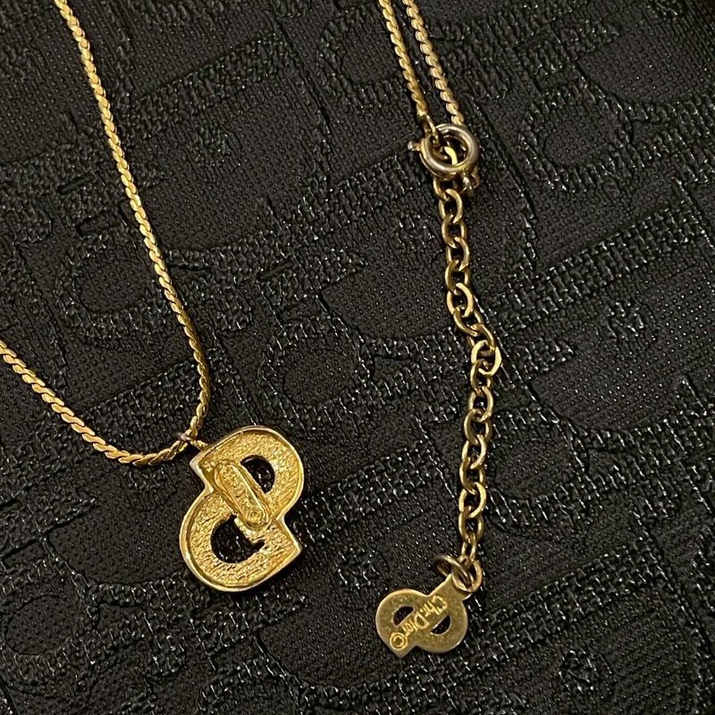 VINTAGE DIOR金色水鑽粗字品牌logo古董項鍊-7