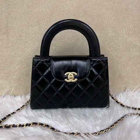 Chanel黑油蠟牛皮金釦Mini手提斜背凱莉包
